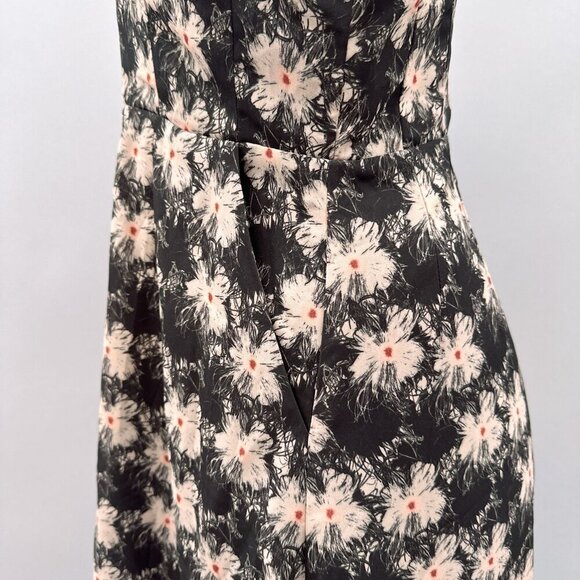 Reiss Floral Crawford Fluid Dress V-Neck Keyhole Black Flowy Cap Sleeve Women 12 - Picture 7 of 15
